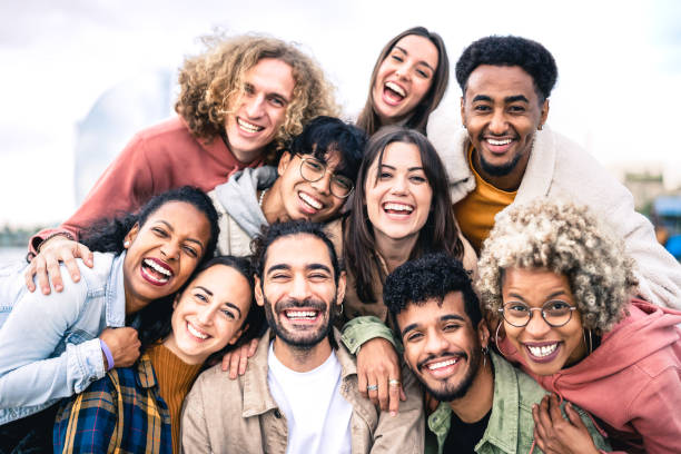 A diverse group of friends smiling together
